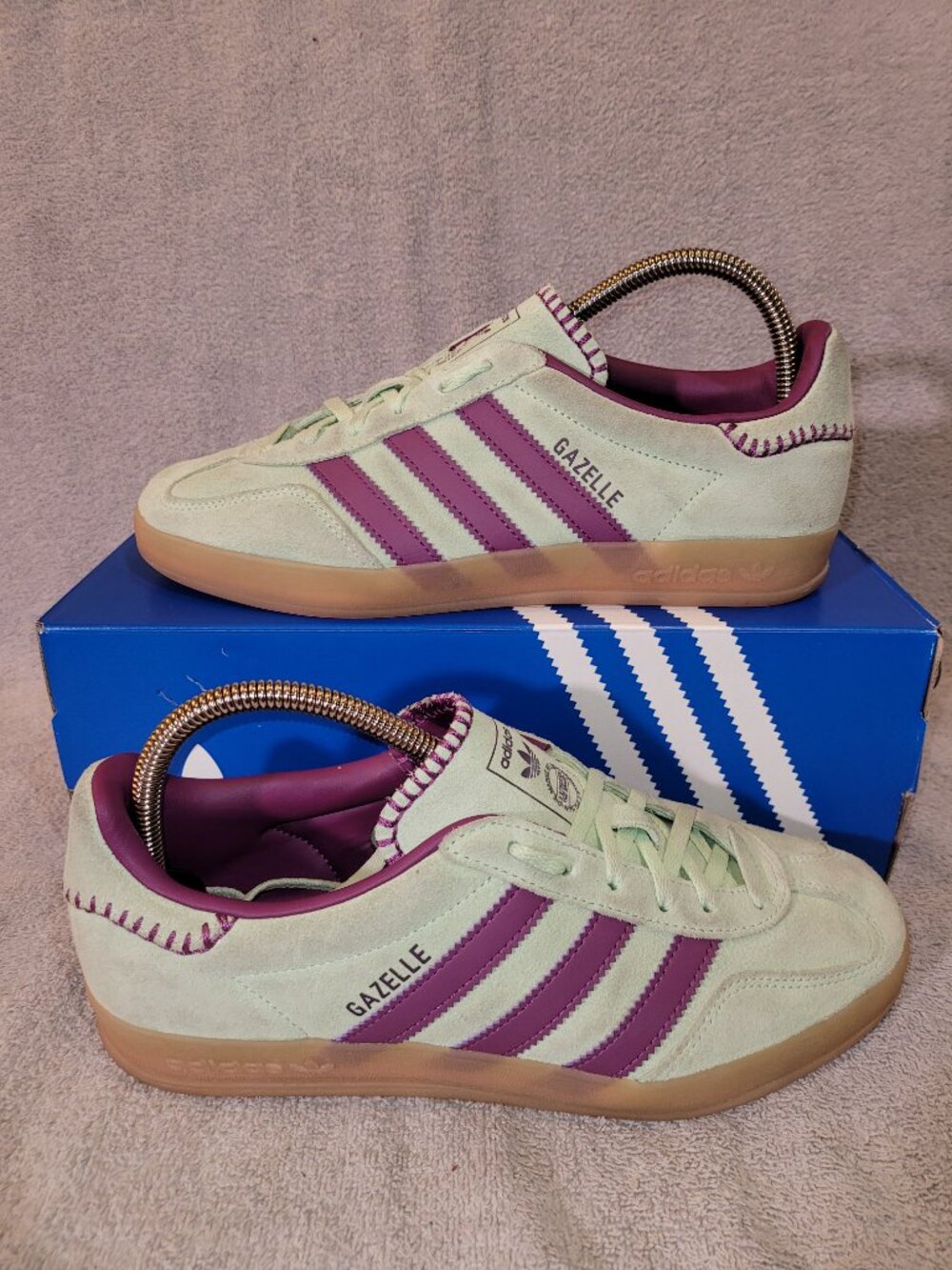 Adidas Gazelle Women's Size 8 Light Green Purple Tan Gum Sneakers JS1405 (#2470)